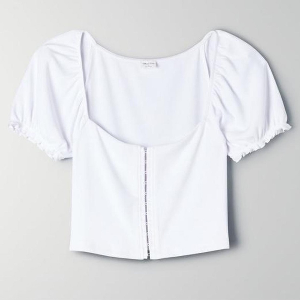 Aritzia White Cropped Puff Sleeve Top